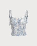 Sueña™ Mavi Çiçekli Dantelli Cami Üst