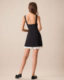 Sueña™ Siyah Kontrastlı Fiyonklu Slip Mini Elbise