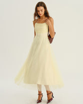 Bej File Dökümlü Midi Elbise