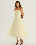 Bej File Dökümlü Midi Elbise