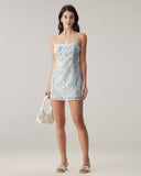 Sueña™ Mavi Çiçekli Dantel Slip Mini Elbise