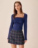 Sueña™ Yeşil Ekoseli Yüksek Bel Mini Etek