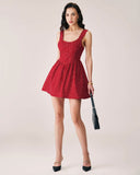 Sueña™ Kırmızı Puantiyeli Slip Mini Elbise
