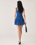 Sueña™ Mavi Puantiyeli Dantelli Slip Mini Elbise