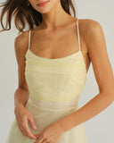 Bej File Dökümlü Midi Elbise