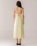 Sueña™ Sarı Jakarlı Korse Slip Uzun Elbise