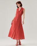 Sueña Kırmızı Çiçek Düğmeli Kolsuz Maxi Elbise