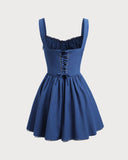 Sueña Lacivert Dantelli Kare Yaka Slip Mini Elbise