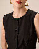 Sueña™ Kadın Siyah Bisiklet Yaka Düğmeli Mini Elbise