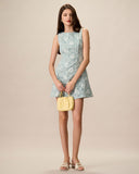 Sueña Kadın Yeşil Kayık Yaka Jakarlı Mini Elbise