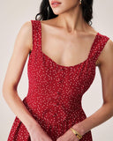 Sueña™ Kırmızı Puantiyeli Slip Mini Elbise