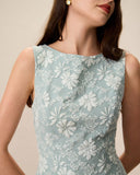 Sueña Kadın Yeşil Kayık Yaka Jakarlı Mini Elbise