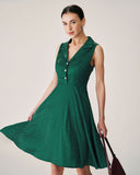 Sueña Yeşil Puantiyeli Kolsuz Midi Elbise