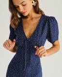 Mavi Puantiyeli Mini Elbise