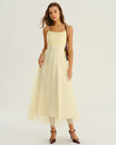 Bej File Dökümlü Midi Elbise