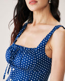 Sueña™ Mavi Puantiyeli Dantelli Slip Mini Elbise