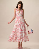 Sueña™ Kadın Kırmızı Çiçekli Dantelli Kolsuz Maxi Elbise