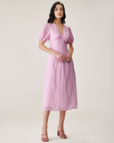 Sueña™ Pembe Ekose V Yaka Midi Elbise