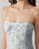 Sueña™ Mavi Çiçekli Dantel Slip Mini Elbise