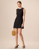 Sueña™ Kadın Siyah Bisiklet Yaka Düğmeli Mini Elbise