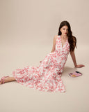 Sueña™ Kadın Kırmızı Çiçekli Dantelli Kolsuz Maxi Elbise