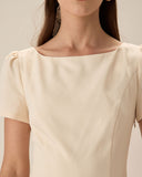 Sueña™ Kayısı Kayık Yaka Sırtı Açık Mini Elbise