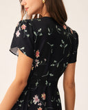 Sueña Siyah Çiçek Anvelop Uzun Elbise