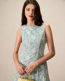 Sueña Kadın Yeşil Kayık Yaka Jakarlı Mini Elbise