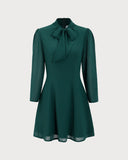 Sueña™ Yeşil Bağcıklı Transparan Mini Elbise