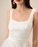 Sueña™ Kadın Beyaz Transparan Birleştirme Midi Elbise