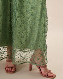 Sueña Kadın Yeşil Nakışlı File Slip Maxi Elbise