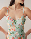 Sueña Yeşil Çiçekli Straplez Midi Elbise