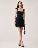 Sueña™ Siyah Kare Yaka Büzgülü Mini Elbise