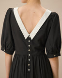 Sueña™ Siyah Kontrast Kolları Kabarık Uzun Elbise