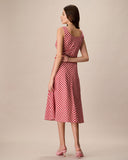 Sueña Kadın Kırmızı U Yaka Ekose Midi Elbise