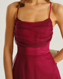 Şarap Kırmızısı Fileli Uçuşan Midi Elbise