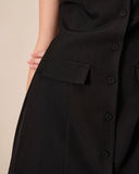 Sueña™ Kadın Siyah Bisiklet Yaka Düğmeli Mini Elbise