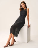 Sueña Siyah Puantiyeli Kayık Yaka Midi Elbise