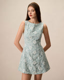 Sueña Kadın Yeşil Kayık Yaka Jakarlı Mini Elbise