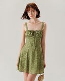 Sueña™ Yeşil Çiçekli Dantelli Slip Mini Elbise
