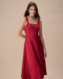 Sueña™ Kadın Kırmızı Saten Slip Midi Elbise