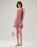 Sueña™ Kırmızı Ekoseli Yüksek Bel Mini Etek