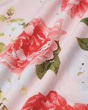 Sueña Pembe Çiçekli Kare Yaka Yırtmaçlı Slip Midi Elbise