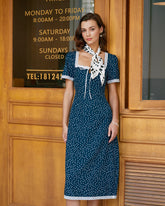 Sueña™ Lacivert Puantiyeli Dantel Midi Elbise