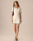 Sueña Kadın Bej Yaka Kontrast Mini Elbise