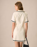 Sueña Kadın Bej Yaka Kontrast Mini Elbise