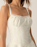 Sueña Beyaz Jakarlı Dantelli Slip Mini Elbise