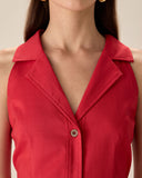 Sueña Kırmızı Yakalı Cep Düğmeli Mini Elbise