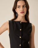 Sueña Siyah Kayık Yaka Pileli Mini Elbise