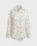 Sueña™ Beyaz Çiçek Dokulu Düğmeli Gömlek